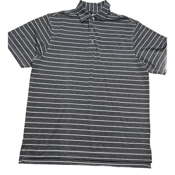 FootJoy Polo Shirt Mens Size L Black Gray Striped Golf Mind Over Matter Sleeve - Picture 1 of 16